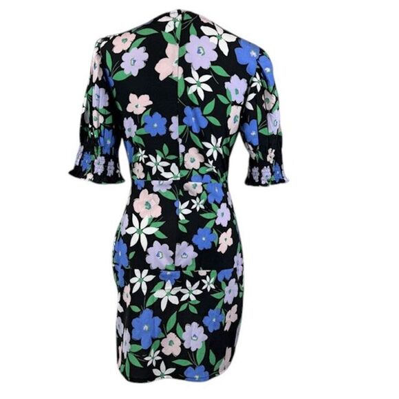 Nasty Gal Black Floral Print Dress Empire Waist Pintuck Blue White Size 2 - Picture 5 of 11